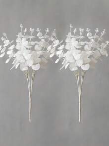 1 件人造花茎仿长茎银元叶假植物桉树花束用于花环派对家居工艺装饰、假植物、秋季装饰、房间、书桌、花园装饰、房间装饰用品、情人节、礼物 - 白色 - 查看 6