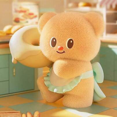 Set de figuras de peluche con textura suave y esponjosa de la serie "Butter Bear Business Day" en caja ciega, con licencia oficial, en múltiples poses lindas, decoración de escritorio kawaii para el hogar u oficina o idea de regalo significativa