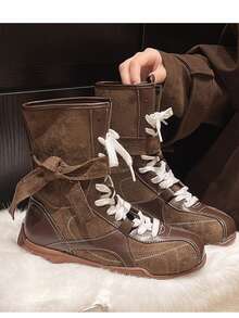 Botas de trabajo marrones para mujer, botas de construcción duraderas para otoño, adecuadas para el lugar de trabajo, la construcción, impermeables y antideslizantes, botas de estilo cowboy para diversas actividades diarias