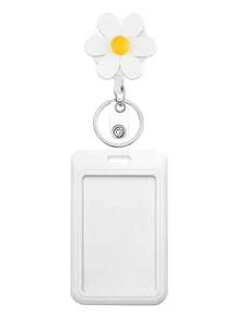 1 قطعة بكرة شارة هوية قابلة للسحب مزينة بزهرة ملونة مع حامل بطاقة الهوية؛ بكرة شارة هوية معلم مصنوعة من الراتنج الجميل والممتع، يمكن تعليقها على سلسلة المفاتيح؛ مناسبة للأطباء والممرضات والمعلمين والطلاب وموظفي المكاتب