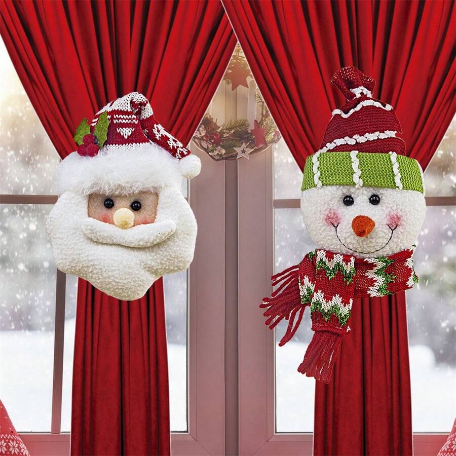 Christmas Curtain Tiebacks Cute Plush Santa Snowman Curtain Holdbacks For Living Room Decoration