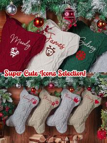 1pc Personalized Pet Christmas Stocking, Customized Name/Pattern Dog Bone Christmas Stocking, Dog Bone Holiday Socks, Christmas Gift, Knitted Dog Christmas Socks - Multicolor - View 3