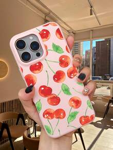 Watercolor Cherry Fruit Phone Case, A Lovely Summery Shockproof Phone Case With A Beautiful Red Cherry Pattern And Leaves,Compatible With Iphone 17Promax/17Pro/17Air/17/16Promax/16Pro/16Plus/16/15Pro - 摩卡 - 查看 8