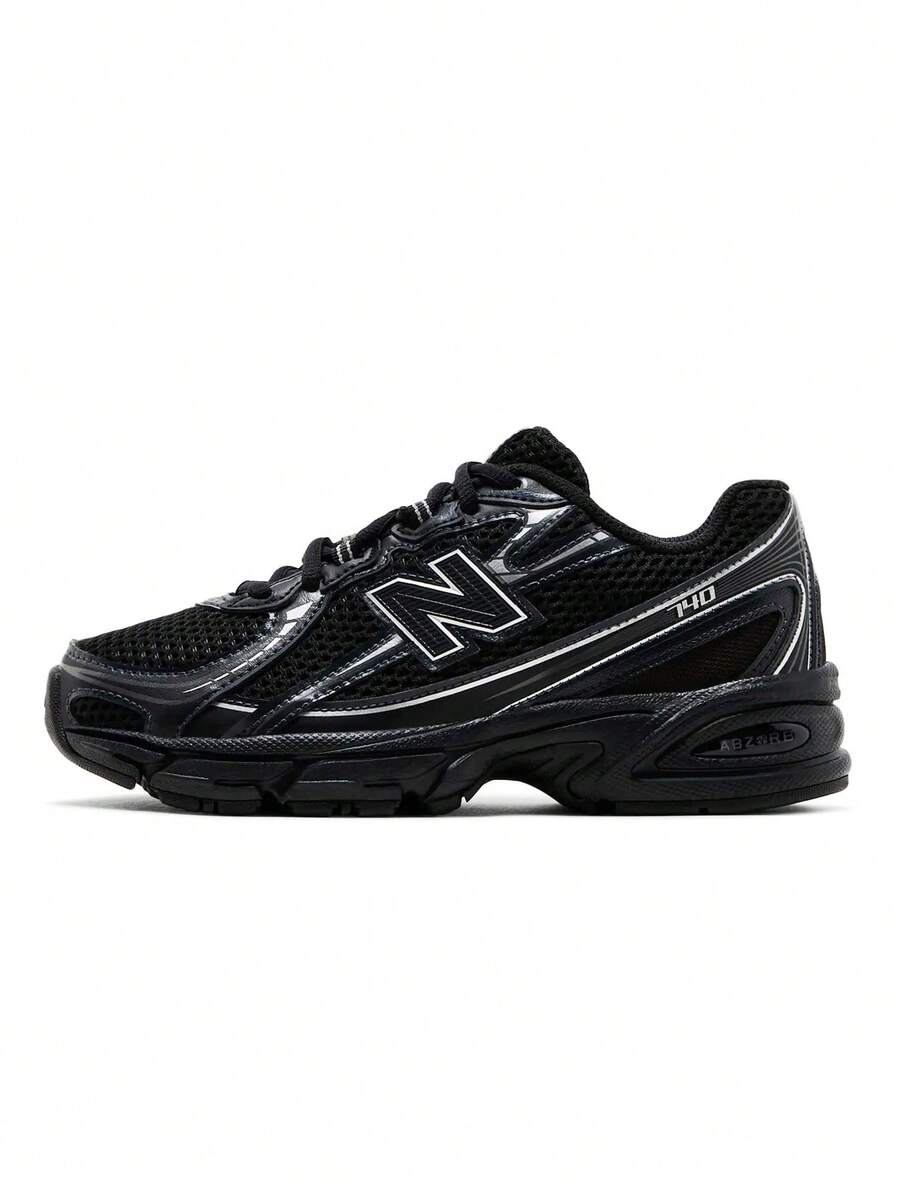 New Balance Giày thể thao dành cho thanh thiếu niên phong cách retro với phần trên bằng lưới tổng hợp có khả năng hấp thụ lực tác động ABZORB, thoải mái bền bỉ khi sử dụng hàng ngày GR740BM - Sơn ánh kim đen/bạc - Xem 1