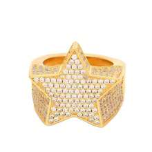 New Hip-Hop Full Diamond Micro-Inlaid Zirconia Five-Pointed Star Ring European And American Men's Jewelry - 金色 - 查看 5