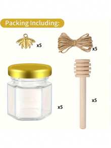 1.5盎司六角形迷你玻璃蜂蜜罐 - 1个/4个/10个/20个/30个套装，配木托盘、金色盖子、感谢卡和麻绳，是婴儿派对、婚礼和聚会的理想之选，也可用作婚礼回礼和派对回礼。