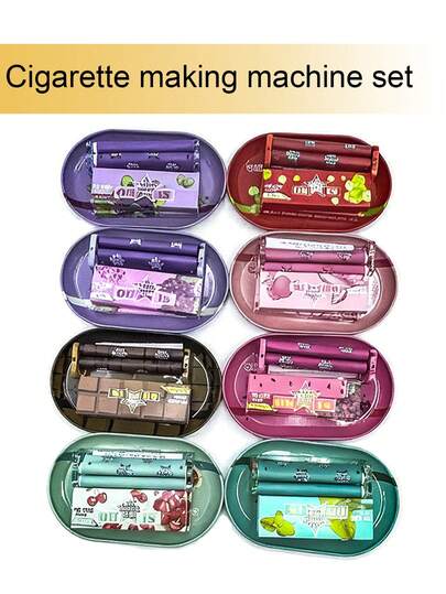一套包含78毫米卷烟器、78毫米卷烟纸和卷烟托盘的套装，78毫米手动卷烟器 - 耐用塑料材质，78毫米水果卷烟纸，卷烟纸套装，卷烟器套装，卷烟托盘组合套装，非常适合日常使用，适合卷烟爱好者，可作为礼物送给朋友、家人或自用。