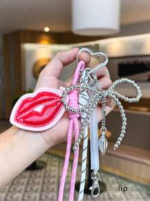 Yogodlns 手工山茶花个性化心形钥匙扣，创意简约DIY打结吊坠流苏配饰，皮革嘴唇珍珠蝴蝶结钥匙圈，蝴蝶钥匙扣，汽车挂件，包包挂饰 - 彩色 - 查看 2