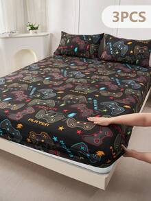 2/3pcs Printed Fitted Sheet Set, Bedding, Bed Sheets Set, Christmas Decorations, Soft And Comfortable Bedding, Skin-Friendly Bed Cover Set, Hallowen Decor, Fall Decor, Mattress Protector For Bedroom, Room Decor, For All Season, Fits Twin Full King Queen Size Bed, 1 Fitted Sheet And 2 Pillowcases, Machine Washable