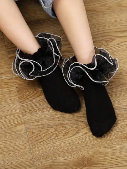 زوج من جوارب الأميرة للأطفال البنات مزينة بالكشكشة والطيات المنتفخة