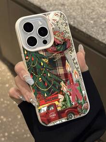 1 Stück Weihnachtsbaum & Kerzen Muster Klassisch Retro Patchwork Ästhetisch Stylisches Handyhülle, geeignet als Geburtstags-, Feiertags-Geschenk für Freunde, Familie, Paare, Lychee-Textur staubdicht wasserdicht Soft-Schale kompatibel mit iPhone/// 17/16/15/14/13/12/11/Pro/ProMax/X/XR/XS/XSMAX/7/8/PLUS - Verschiedenfarbig - Übersicht 5