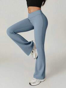 Speed mate 高腰V领前开衩瑜伽裤 - 女士灰色/蓝色抓绒冬季款 - 霧霾藍 - 查看 2