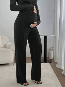 Pantaloni de maternitate cu croi drept, solizi - Negru - Vizualizare 3