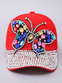 Nueva gorra de béisbol de mezclilla con mariposa de rhinestone, sombrero casual versátil para exteriores, protección UV