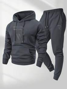 Men's Two-Piece Set, Casual Round-Neck Long-Sleeved Hooded Sweatshirt And Sweatpants Set, Suitable For Winter And Autumn, Sportswear Set, Sweater Hooded Shirt, Sweatshirt, Sweatpants, Hooded Shirt, Jogging Pants - 深灰色 - 查看 3