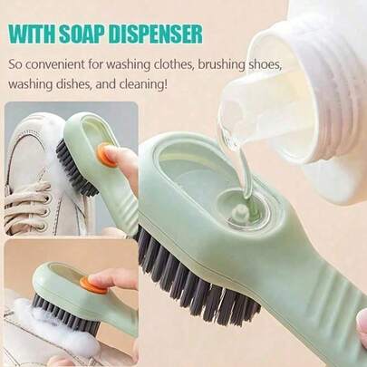 Multi-Function Shoe Brush With Liquid Container - Soft Bristles, Long Handle, Pressure Cleaning, Home Shoe Washing, Easy To Use And Store - Suitable For Cleaning Various Shoe Types, Back To School Supplies