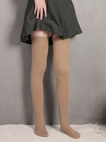 1 Pair Women's Solid Black/Coffee/White/Gray/Ivory Thigh High Socks With Silicone Non-Slip, Fashion Minimalist Versatile, Spring/Autumn