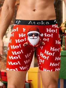 1pc Men's Christmas Santa Claus Graphic Print Boxer Briefs - Christmas Themed Cartoon Print, Jacquard Elastic Waistband, Comfortable Daily Wear, Novelty Print, Quality Knit Fabric, Casual & Comfortable - Red - View 6