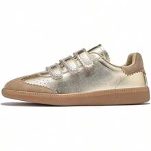 Sneakers For Women Lightweight Tennis Shoes Fashion Vegan Leather Hook & Loop Sneakers Non-Slip Walking ShoesChristmas - 金色 - 查看 3
