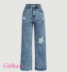 Wide Leg Pants Colorful Twill And Printed Jeans For Children, Youth, Pre-Teen Girls - Marbled - View 2