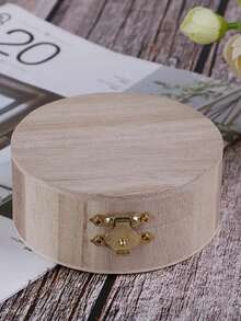 1pcVintage Wooden Jewelry Storage Box With Lid - Decorative Round Wood Container For Gifts, Keepsakes, Trinkets - Elegant Brass Clasp Closure Back To School - Multicolor - View 2