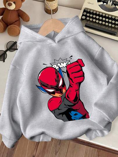 Cartoon Pattern Long Sleeve Casual Warm Sweatshirt For Young Boy