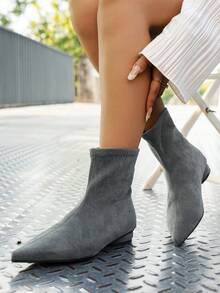 Giày bốt cổ ngắn nữ, kiểu dáng thời trang, thoải mái, gót dày, mũi nhọn, khóa kéo, phù hợp cho đi chơi hàng ngày, dự tiệc, gợi cảm, mùa thu/đông. - Xám - Xem 5