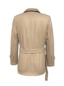 Abrigo largo de manga larga para hombre, abrigo casual de negocios de corte slim en color camello con cinturón, para otoño