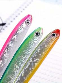 5支鱼形圆珠笔，按压式笔帽，中号笔尖，塑料笔身，长方形笔身 - 适合青少年和成人 - 非常适合学校、办公室和娱乐 - 送给学生和钢笔爱好者的独特礼物 - 彩色 - 查看 5