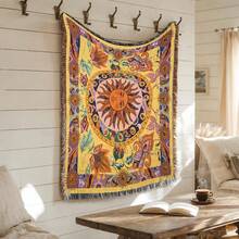 Outdoor Blanket With Floral & Sun Pattern, Bohemian Jacquard Weave Blanket - Picnic Blanket, Camping Blanket, Sofa Blanket, Nap Blanket, Air Conditioning Blanket, Wall Hanging, Thick & Soft, Non-Fading & Pilling, Suitable For Home Decor And Outdoor Use