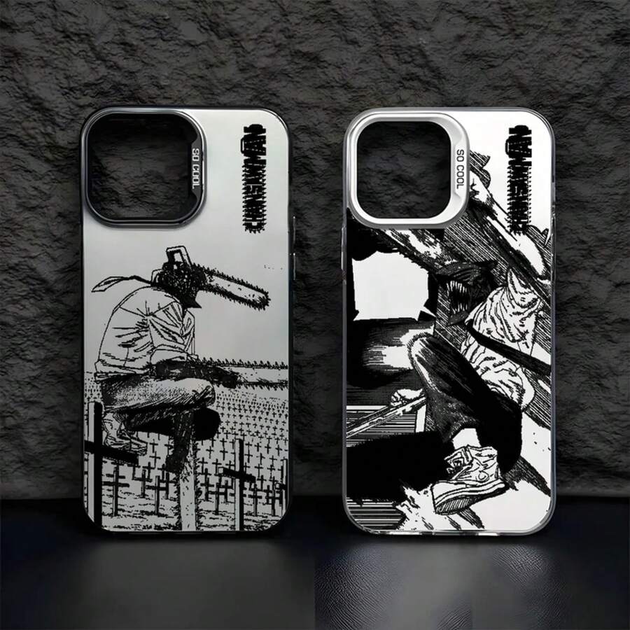 Funda de teléfono C-Chainsaw-manS Denji MAKIMA compatible con 16 15 14 13 12 11 Pro Max, negro mate, multicolor, láser, metálico, aurora, funda compatible con 17, funda 17 Pro, funda 17 Pro Max - z4 - Ver 1