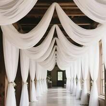 1 件，50 米优雅白色雪纺薄纱面料 - 可用于制作各种尺寸的浪漫拱门和悬挂装饰，适用于订婚、婚礼、情人节和其他场合 - 也适用于户外庆典、新娘派对、宴会和招待会、婚礼装饰；营造浪漫氛围；透明涤纶材质，婚礼装饰 - 白色 - 查看 6