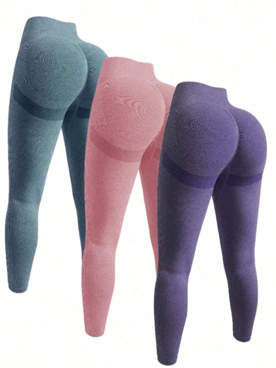 3 Packs Women Seamless Soft Sports Leggings,Women's Activewear  High Waisted Workout Gym Yoga Pants. - 藍粉紅紫 - 查看 1