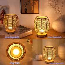 Luminária de Mesa de Vime Trançado à Mão com Luz Noturna LED Amarela Quente - Alimentada por USB, Base de Madeira, Adequada para Quarto, Banheiro, Criado-Mudo, Sala de Estar ou Decoração de Café para Criar um Ambiente Aconchegante e Confortável, Luminária de Cabeceira