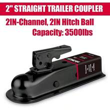 Acoplador de remolque recto negro de 2 pulgadas, bola de 2 pulgadas, ancho de canal, 3500 LBSTrailer, acoplador de lengeta - inicial - Ver 2