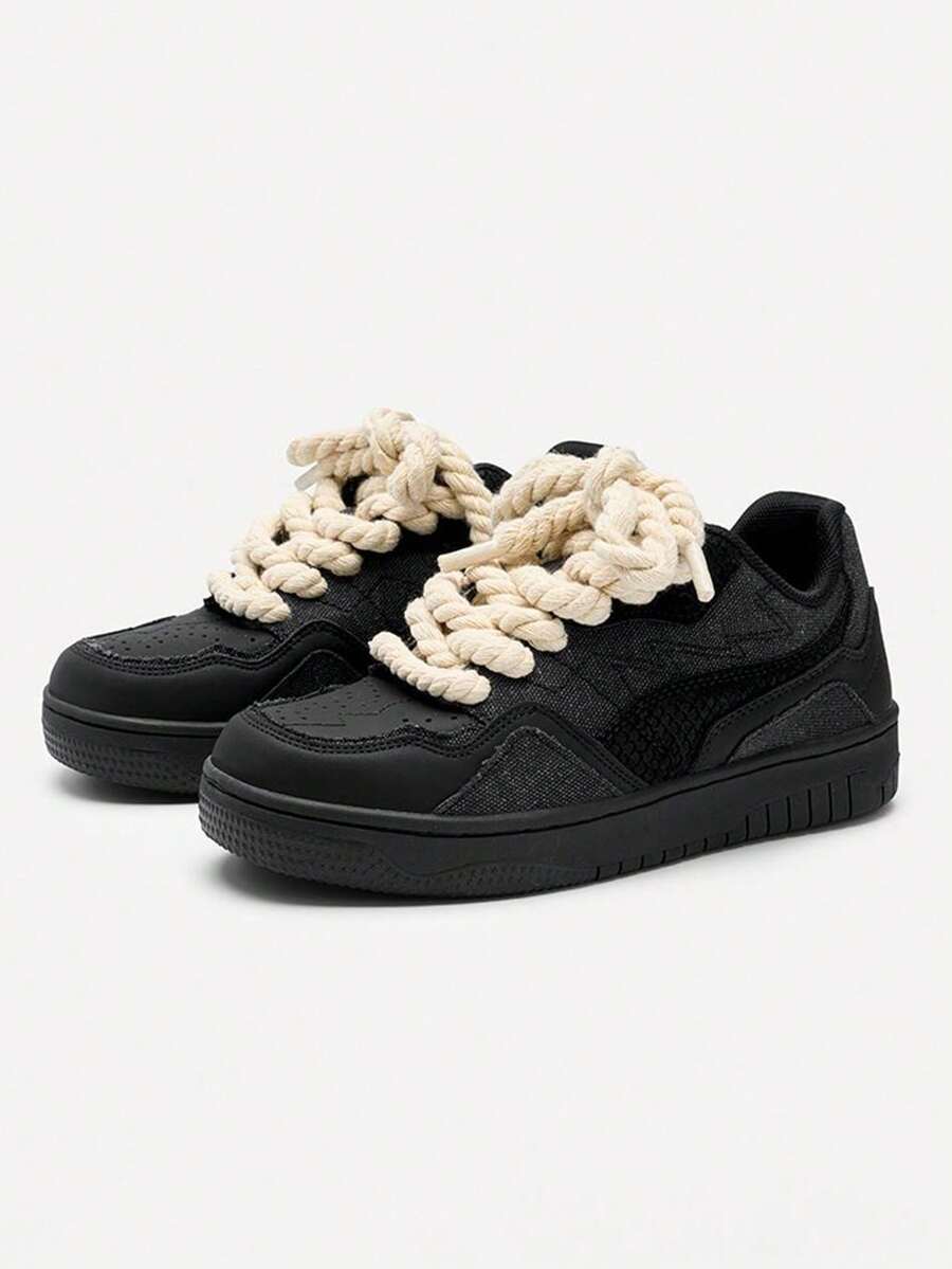 New Thick-Soled Casual Men's Cloth Shoes Sports Shoes Sneakers Casual Versatile Student Men's Street Bread Shoes - 黑色 - 查看 1