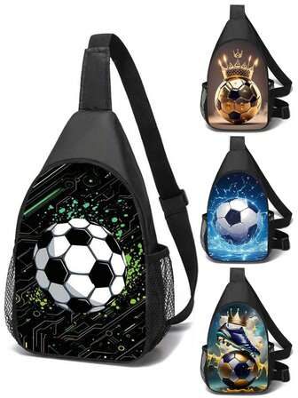 Crossbody Bag, Football'Style For Your Kids,Chest Pocket Sport Bag In Colourful,Festive Football Printed - Casual Style Shoulder Bag, Polyester Material