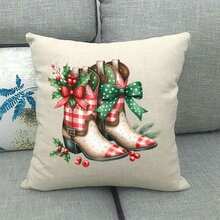 1 pièce/2 pièces/3 pièces Autocollants de transfert de chaleur en feuille d'aluminium de bottes de cowboy occidental, avec motif à carreaux rouges et verts, boucle et nœud marrons - Décalcomanies de presse à chaud DTF pour t-shirts, jeans, sacs, oreillers, artisanat textile - Décoration de Noël thème western à motif à carreaux avec boucle dorée et nœud rouge, couleurs de vêtements vibrantes