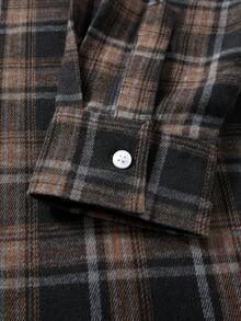 Men's Long Sleeve Brushed Plaid Shirt, Casual, New, Black/Coffee Color, Autumn/Winter - 咖啡棕 - 查看 7