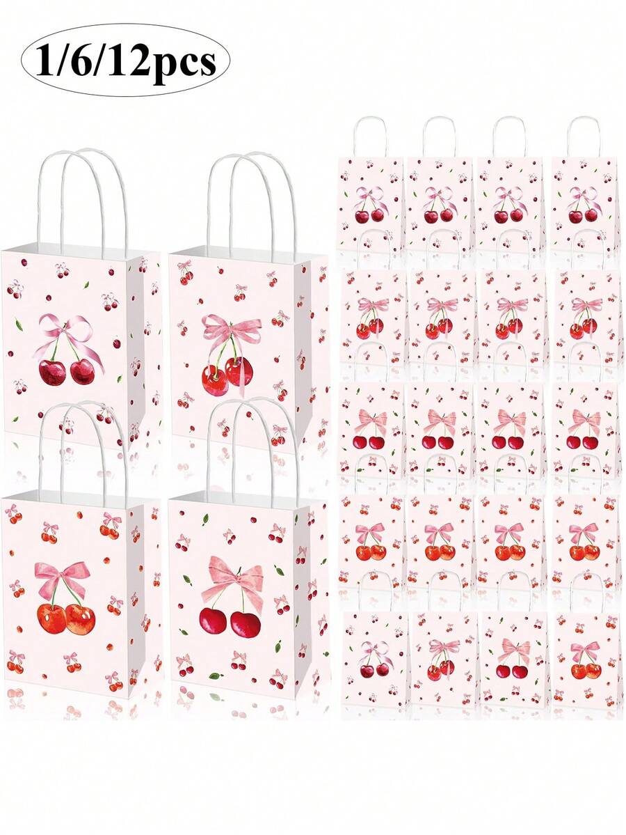 1/6/12 piezas Bolsas de regalo con diseño de cereza, bolsas de regalo con asas, bolsas de obsequio para fiestas, dulces, aperitivos y golosinas para niñas, cumpleaños, bodas, baby shower, primavera y verano (estilo aleatorio)