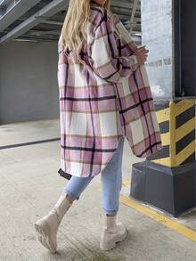 2026 Early Spring Curated Collection Women's Casual Flannel Plaid Shacket Button Christmas Outfit Winter Clothes For Women Down Long Sleeve Shirt Coats With Pockets Women's Long Plaid Shirt Casual Loose Fit Button Down Lapel Wool Blend Coat Shackets Euro-American Oversized Style,Winter Casual Versatile Piece,Mid-Length Shirt Jacket,Cross-Border Office & Daily Wear Classic Plaid Texture,Long-Sleeve Shirt Style,Oversized Silhouette,Mid-Length Cut,Versatile Basic Piece Inner Layer Layering,Bottoms-Friendly (Pants/Skirts),Transitional Wear For Cold-Warm Seasons,Dual Casual-Office Adaptability For Anyone Chasing "Effortless Winter Style," This Mid-Length Plaid Shirt Jacket Is Your Wardrobe's Ultimate Multitasker-Blending Euro-American Casual Cool With All-Day Practicality, Perfect For Everything From Brisk Morning Commutes To Cozy Weekend Errand Runs. - 粉色 - 查看 5