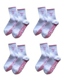 2 Pairs Women's Bowknot Yoga Mid-Calf Socks, Women's Non-Slip Pilates Socks, Ruffle Yoga Socks, Cute Grip Socks - Multicolor - View 13