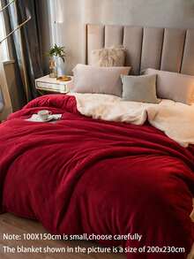 1 pièce Couverture en laine d'agneau douce, légère et confortable en peluche bordeaux. Couverture matelassée de luxe avec fermeture éclair, convient pour la chambre à coucher, la chambre d'amis, le canapé, lavable en machine - Rouge foncé - Voir 2