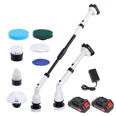 Shower Scrubber Cordless Cleaning Brush,4 Replacement Brush Heads, Telescopic Rod Electric Scrubber For Bathroom Tub Tile Floor