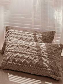 3 件套灰褐色天鹅绒毛绒床上用品套装（1 个羽绒被套 + 2 个枕套），柔软舒适，适用于卧室、客房 - 咖啡棕 - 查看 5