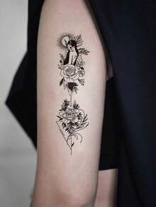 30 Creative Temporary Tattoo Stickers, Including Butterflies, Flowers, Foxes, Dolphins, Jellyfish, Wings, Feathers, Etc., Suitable For Both Men And Women, Realistic And Waterproof, Suitable For Arms, Face, Fingers, Neck, And Any Place You Want, - 黑色 - 查看 2