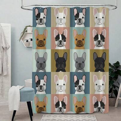 1 pieza Cortina de ducha decorativa con estampado de perrito adorable, cortina de ducha impermeable con ganchos, cortina divisoria de bañera decorativa, accesorios de baño, decoración de baño, juego de cortinas de ducha con ganchos de plástico, para hotel y hogar, decoración de baño, decoración de habitación, decoración del hogar, accesorios de baño, decoración navideña