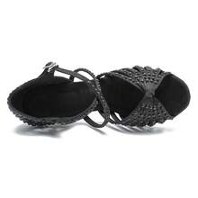 7.5cm Heels Pearl & Rhinestone Satin Soft Sole Latin Dance Shoes For Women Ballroom Modern Tango Performance Shoes Black Ladies Diamond Party Shoes