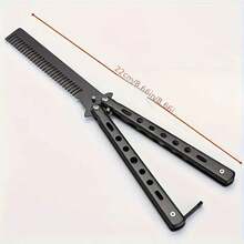 Professional  Comb With Fine Tooth Stainless Steel Bristles And Folding Mechanism - Heavy Duty Metal Handle, Ergonomic Grip, Safety Lock And Sharp Blade For Hairstyling, Wet/Dry Use - Suitable For Home, Salon, Barbershop Or Training - Durable And Precise Hair Tool - Compact And Portable Design Suitable For Various Hair Types - Practice Training Tool With Safety Lock - 黑色的 - 查看 6