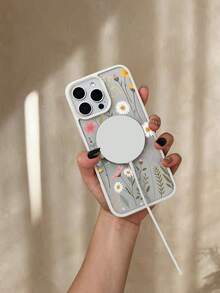 Funda para teléfono con estampado floral fresco, elegante funda protectora con diseño magnético que permite la carga inalámbrica, diseño de moda y estilo simple y fresco, para iPhone 16Promax 16 15 14 13 12 11 Plus Pro S25Ultra S24 23 22Plus FE case - Gris - Ver 8